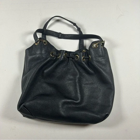 MICHAEL KORS Black Camden Drawstring Pebble Leather Tassel Shoulder Bag Purse - Picture 4 of 10